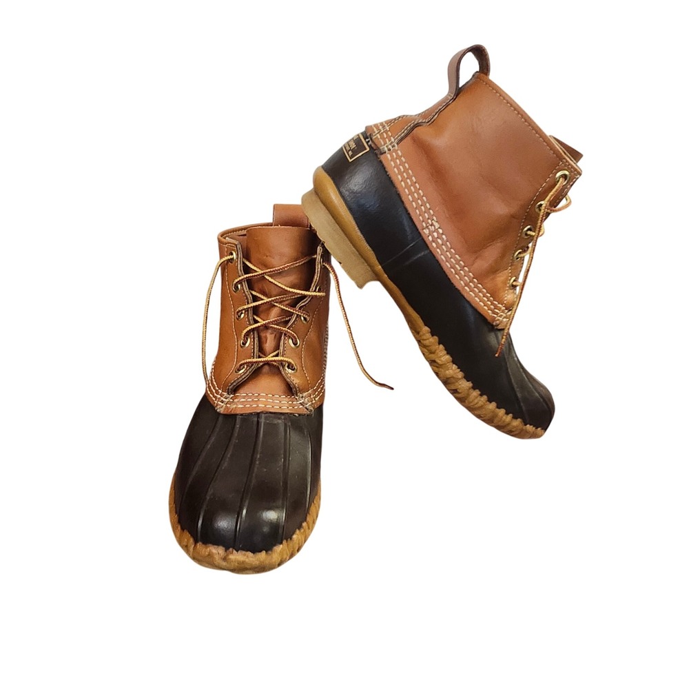Vintage LL Bean Maine Hunting Shoe Duck Boots Tan Brown Leather Ankle Mens 7 USA
